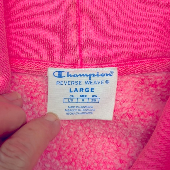 Champion Pink Hoodie Sweatshirt Distressed Size Large - Picture 3 of 7